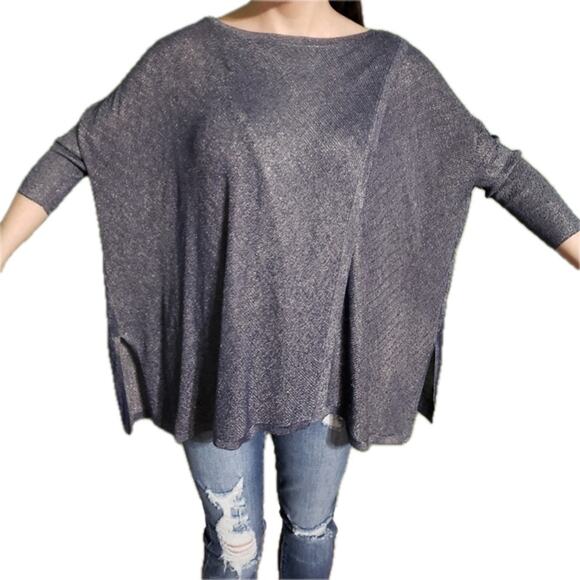 WHBM Boxy Layer Navy Shimmer Pullover Poncho Sweater Size XS (Runs Large)πβ¨π - Picture 12 of 16